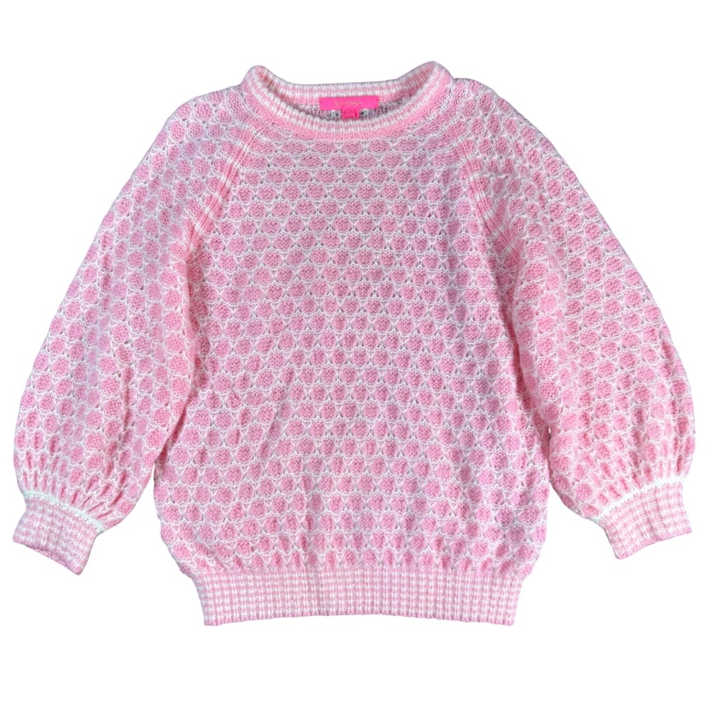 Lilly Pulitzer Corabelle Honeycomb Knit Sweater Womens Small Pink Puff Crewneck